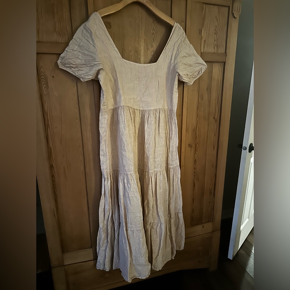 Women's Pink Maxi Dress with Puff Sleeves - Picture 5 of 5